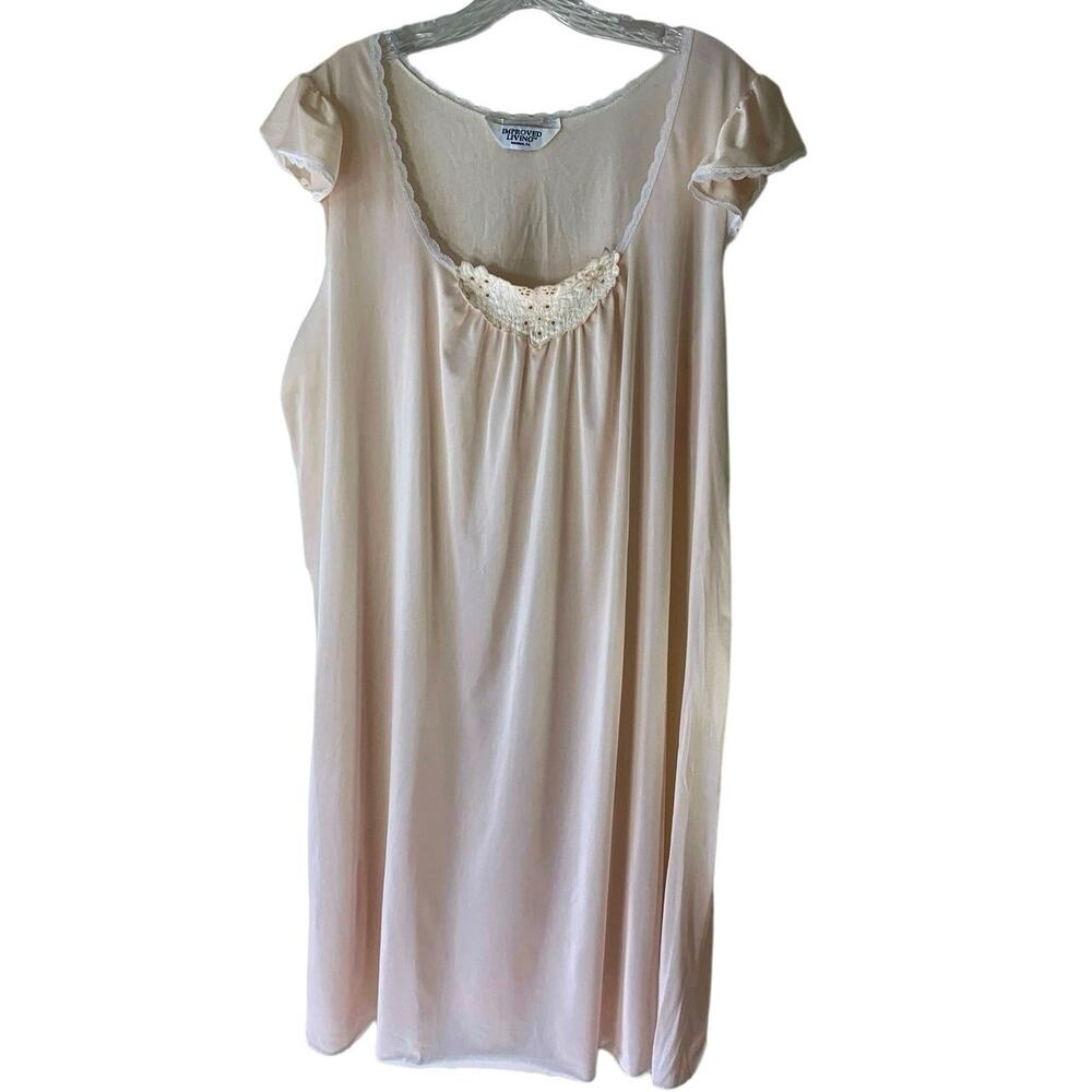 Improved Living Sheer Nightgown with Frilly Cap Sleeves and Embroidered Detail